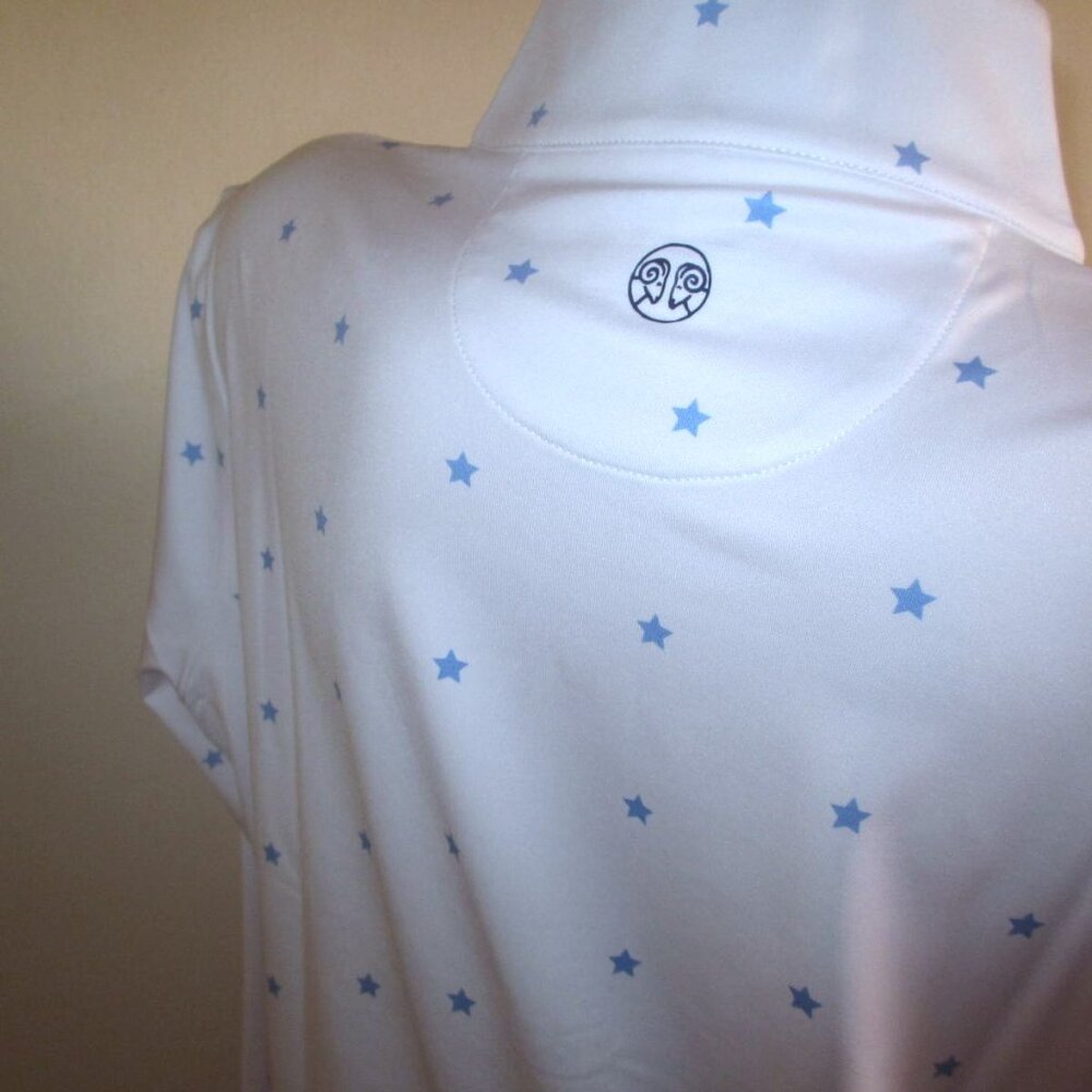 RENWICK Quarter-Zip Mock Neck Golf Top Size L White Periwinkle Star Print White - Picture 6 of 8
